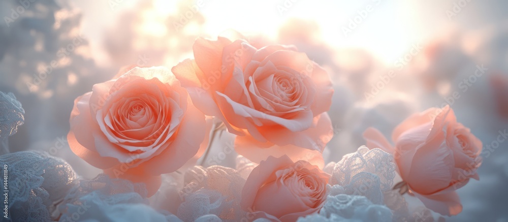 Soft Peach Roses in Sunlight