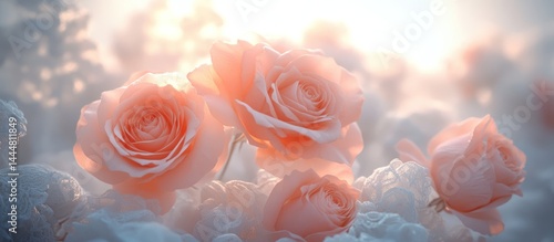 Obraz na płótnie Soft Peach Roses in Sunlight w salonie