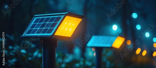 Obraz na płótnie Solar-powered pathway lights at night w salonie