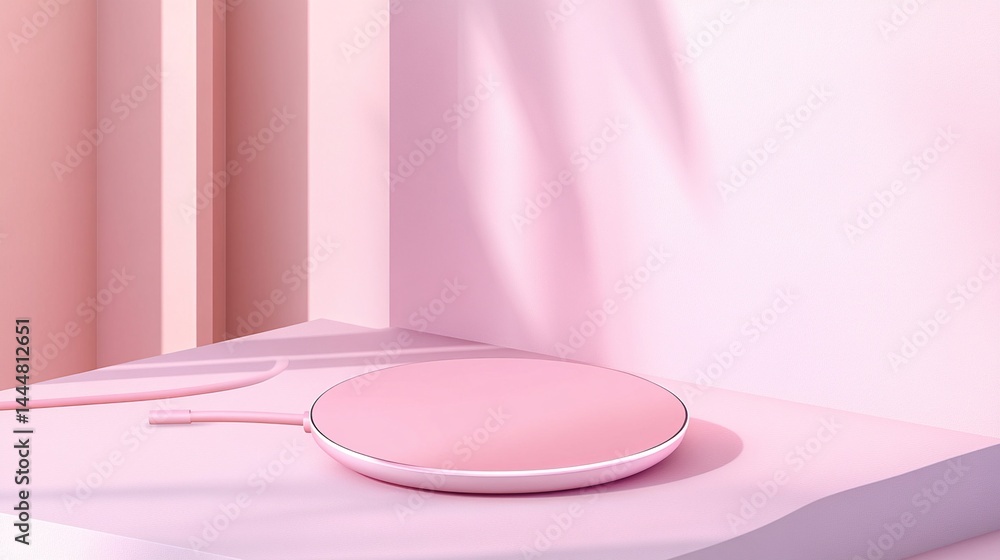 Pink wireless charger on pink background. Pink wireless charger on pink background.