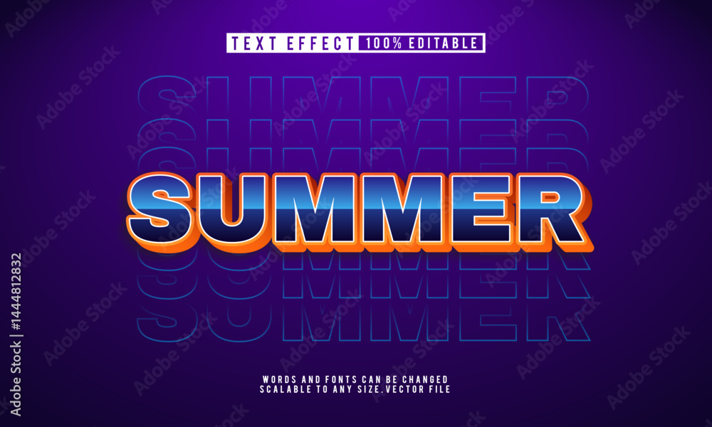 Obraz premium Bright editable summer text effect, perfect for sunny, fun, and tropical designs.
