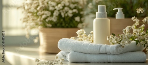 Obraz na płótnie Spa Setting with Lotion and Towels w salonie