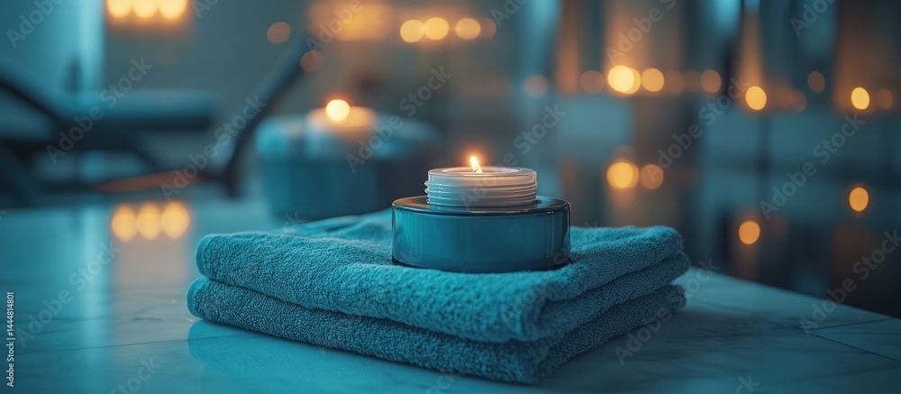Spa, Teal Towels, Candles, Relaxation, Peaceful, Wellness, Aromatic