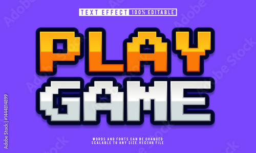 Editable play game text effect with pixel font style for retro vibes.