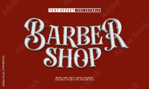 Editable barber shop text effect with shave salon and haircut style.