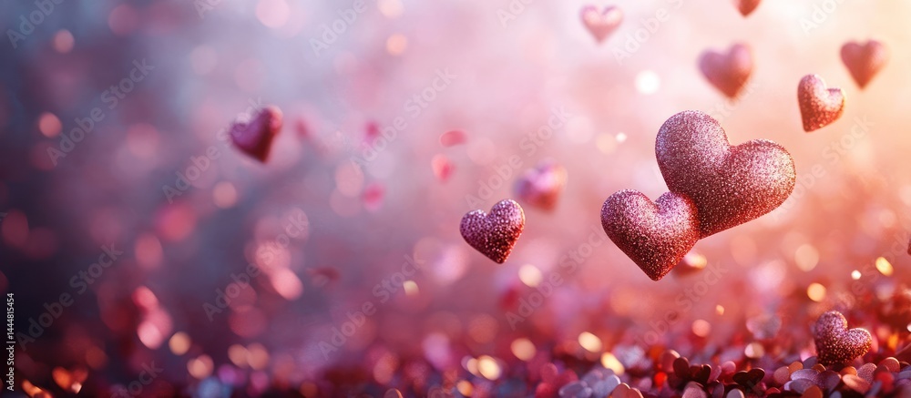 Sparkling hearts fall, romantic background, Valentine's