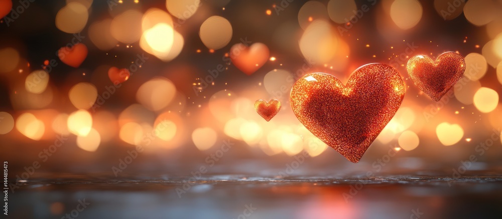 Sparkling hearts float, bokeh background, Valentine's
