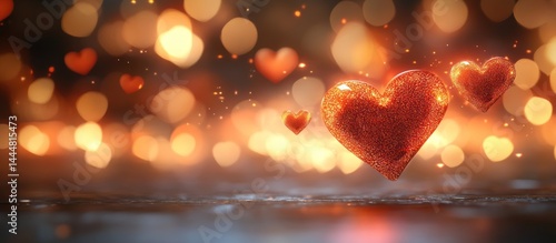 Obraz na płótnie Sparkling hearts float, bokeh background, Valentine's w salonie