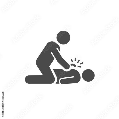 CPR Emergency: A graphic illustration depicts a life-saving scenario, a silhouette representing the practice of cardiopulmonary resuscitation (CPR) on a prone figure.