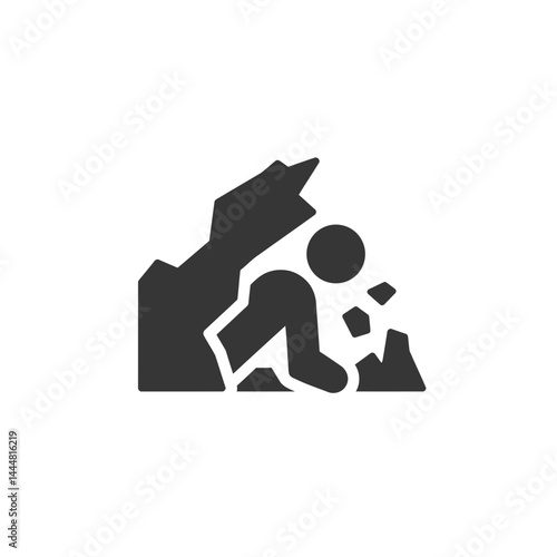 Escaping the Darkness: Symbolic representation of a person desperately trying to escape from an avalanche in the middle of the cave.