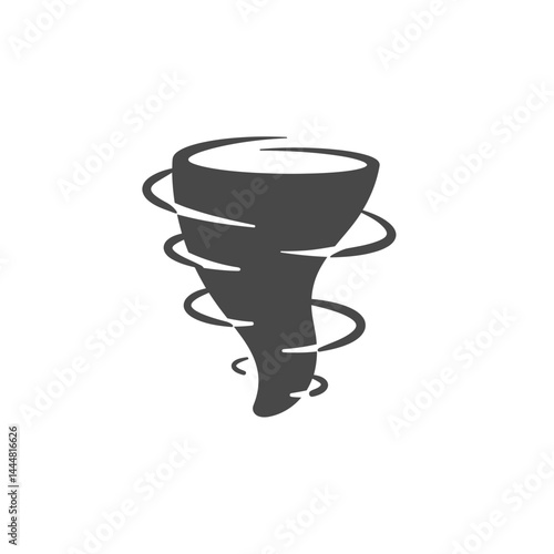Whirlwind of Force: A powerful monochrome graphic depicting a formidable tornado, spiraling with intense force, isolated against a clean backdrop.