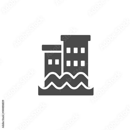 Flood Damage: Illustrative representation of a building under threat from rising water levels.