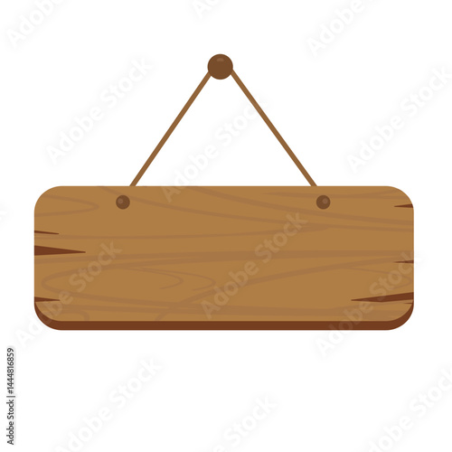 Blank wooden signboard with hanging rope