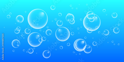A set of colorful and colorful soap bubbles to create a design. Isolated, transparent, realistic soap bubbles on a transparent background.