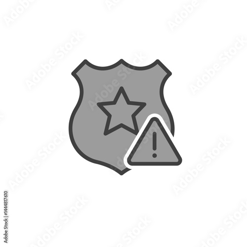 Law Enforcement Alert: A gray police badge with a star and an exclamation point symbol in the center, suggesting an alert.