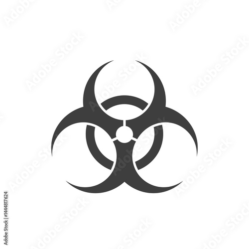 Biohazard Symbol: A stark and universally recognized biohazard symbol, a warning sign of biological risk, contamination, or infection. The symbol is isolated against a white background. 