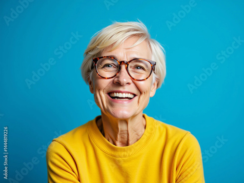 Happy Smiling Woman Posing on Blank Copy Space for Advertising Concept

