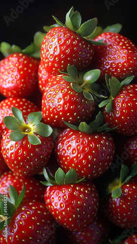 Freshly Harvested Red Strawberries with Green Leaves - Perfect for Summer Recipes