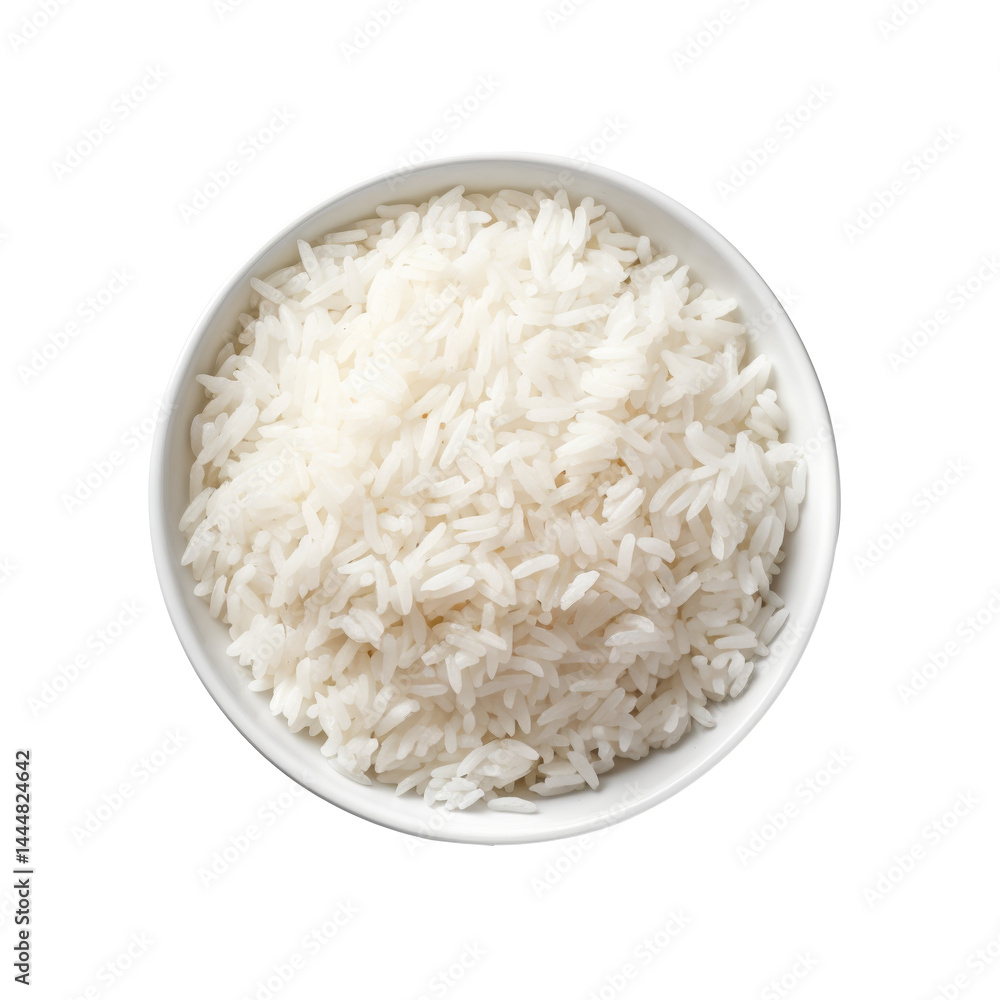 topview rice in bowl isolated on white topview rice in bowl isolated on white