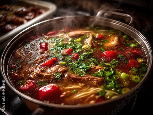 A large soup pot bubbling o...