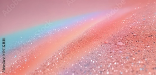 Pastel rainbow to vibrant coral holographic gradient with glitter, showcasing a smooth transition and sparkling texture ,  gleaming,  dreamy