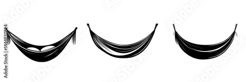 Silhouette pictogram vector icons set featuring various types of hammocks suitable for relaxation and leisure activities