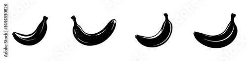 Silhouettes of bananas displayed in a vector style illustrating various shapes and orientations for design purposes