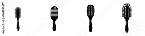 Silhouette pictogram set of hairbrush designs for various hair types and styling purposes