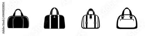Collection of silhouette pictograms showcasing various styles of bags in an isolated vector design suitable for diverse graphic applications