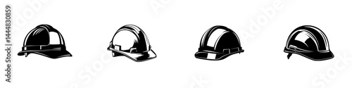 Silhouette pictograms of various types of hard hats for construction and safety applications in vector format