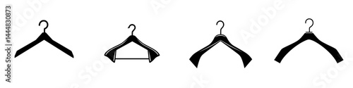 Stylish silhouette pictograms of clothing hangers showcasing various designs for fashion and retail applications