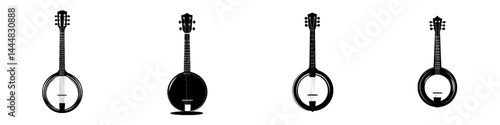 Silhouette pictogram set featuring various banjo designs for creative projects and visual presentations