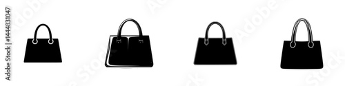 Silhouette pictograms of stylish handbags displayed in a modern vector icon set highlighting design variations