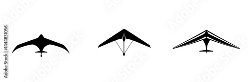 Set of silhouettes depicting various types of flying vehicles and gliders in isolated vector form