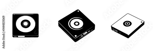 Silhouette pictogram collection showcasing isolated vector icons of various blank discs and media storage devices