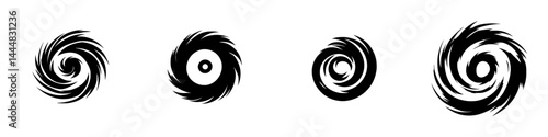 Stylized silhouette icons of swirling shapes representing motion, energy, and dynamics in design elements