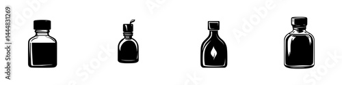 Collection of silhouette pictograms representing various bottle designs suitable for use in graphic illustrations and vector art projects