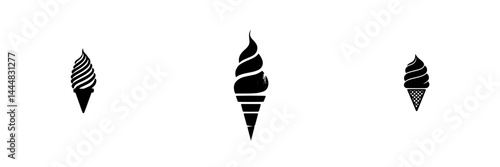 Silhouette pictograms of ice cream cones in different styles for graphic design and illustration purposes