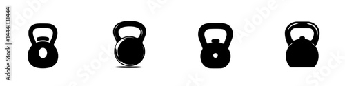 Variety of silhouette pictograms showcasing kettlebells in different angles for fitness and exercise representation