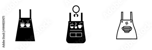 Silhouette pictogram set featuring different styles of aprons used for serving beverages and food in a kitchen or cafe environment