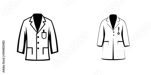 Silhouette pictograms of medical lab coats and doctor jackets showcasing healthcare attire designs for professionals in various settings