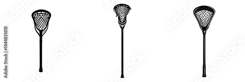 Unique collection of lacrosse stick silhouettes showcasing their design and structure at various angles for sports enthusiasts and designers