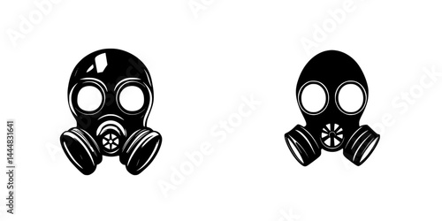 Silhouette pictogram set of gas masks illustrating safety and protection against harmful substances