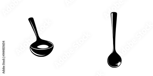 Silhouette pictogram icons set featuring ladle and spoon isolated on white background