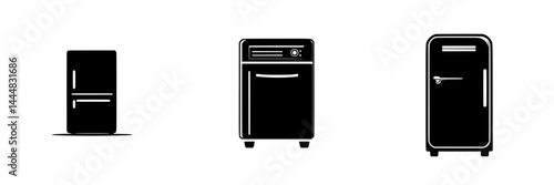 Various silhouettes of kitchen refrigerators represented as vector icons in a minimalistic style