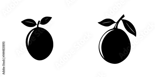 Silhouette pictogram icons of fruit with leaves in minimalist design for graphic representation