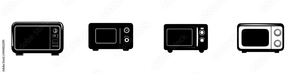 Silhouette pictogram collection of various microwave oven designs for kitchen and culinary use Silhouette pictogram collection of various microwave oven designs for kitchen and culinary use