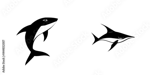 Silhouette pictograms of two distinctive shark designs for visual representations and graphic use