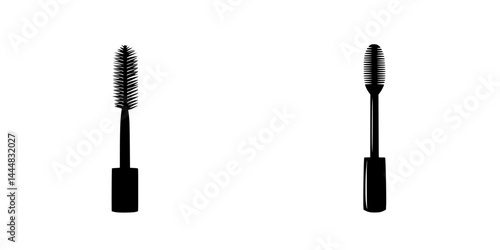 Stylized silhouette pictograms of various mascara brushes for beauty and makeup applications