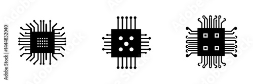 Silhouette pictograms of microchips representing technology and electronics in modern design